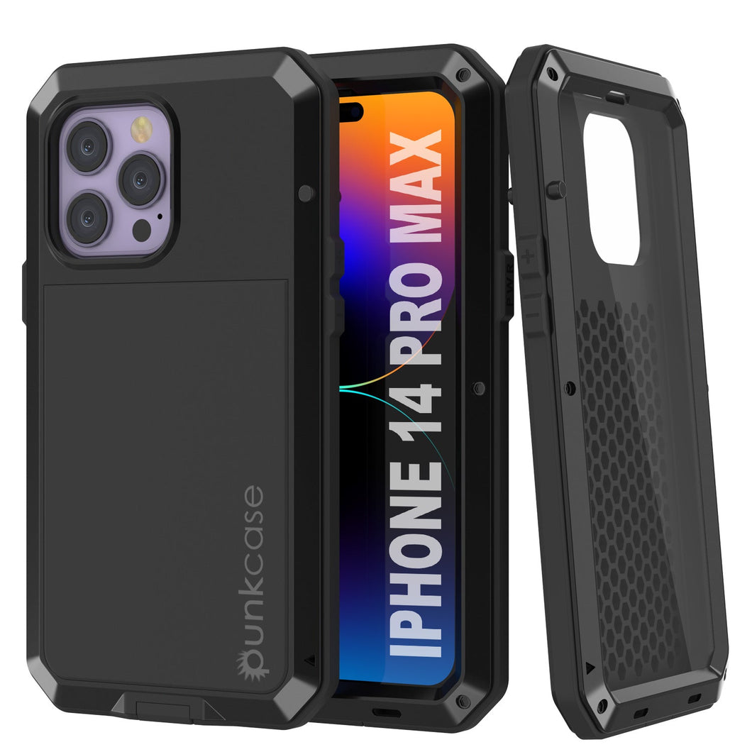 Carcasa Metálica para iPhone 14 Pro Max, Funda Resistente de Grado Militar [a prueba de golpes] Cuerpo Completo Resistente [Negro]