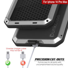 Cargar imagen en el visor de la galería, Funda de metal para iPhone 14 Pro Max, resistente de alta calidad de grado militar [a prueba de golpes] cuerpo completo duro [plateado].
