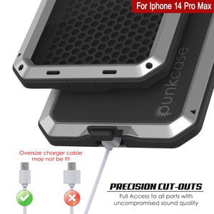 Funda de metal para iPhone 14 Pro Max, resistente de alta calidad de grado militar [a prueba de golpes] cuerpo completo duro [plateado].