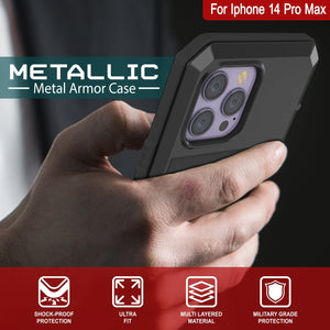 Carcasa Metálica para iPhone 14 Pro Max, Funda Resistente de Grado Militar [a prueba de golpes] Cuerpo Completo Resistente [Negro]