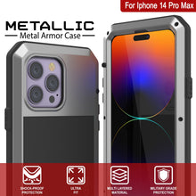 Cargar imagen en el visor de la galería, Funda de metal para iPhone 14 Pro Max, resistente de alta calidad de grado militar [a prueba de golpes] cuerpo completo duro [plateado].
