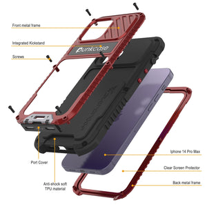 Funda para iPhone 14 Pro Max Metal Extreme 3.0, cubierta de armadura de grado militar resistente [a prueba de golpes], funda de aluminio impermeable [roja].