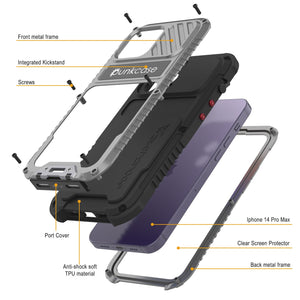 Carcasa de Metal Extreme 3.0 para iPhone 14 Pro Max, Cubierta de Armadura de Grado Militar Resistente [a prueba de golpes], Carcasa de Aluminio Impermeable [Plateado]