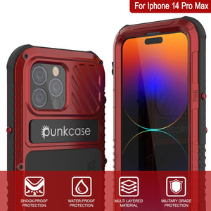 Funda para iPhone 14 Pro Max Metal Extreme 3.0, cubierta de armadura de grado militar resistente [a prueba de golpes], funda de aluminio impermeable [roja].
