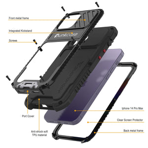Funda Metal Extreme 3.0 para iPhone 14 Pro Max, resistente de grado militar con cobertura protectora resistente a impactos, funda de aluminio impermeable [negra].