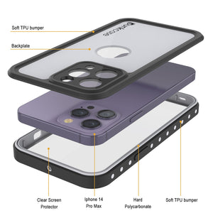 Funda resistente al agua IP68 para iPhone 14 Pro Max, Punkcase [Blanco] [Serie StudStar] [Ajuste delgado] [A prueba de suciedad].