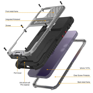 Funda iPhone 14 Pro Metal Extreme 3.0, cubierta de armadura resistente de grado militar [a prueba de golpes] Funda impermeable de aluminio [plateada].