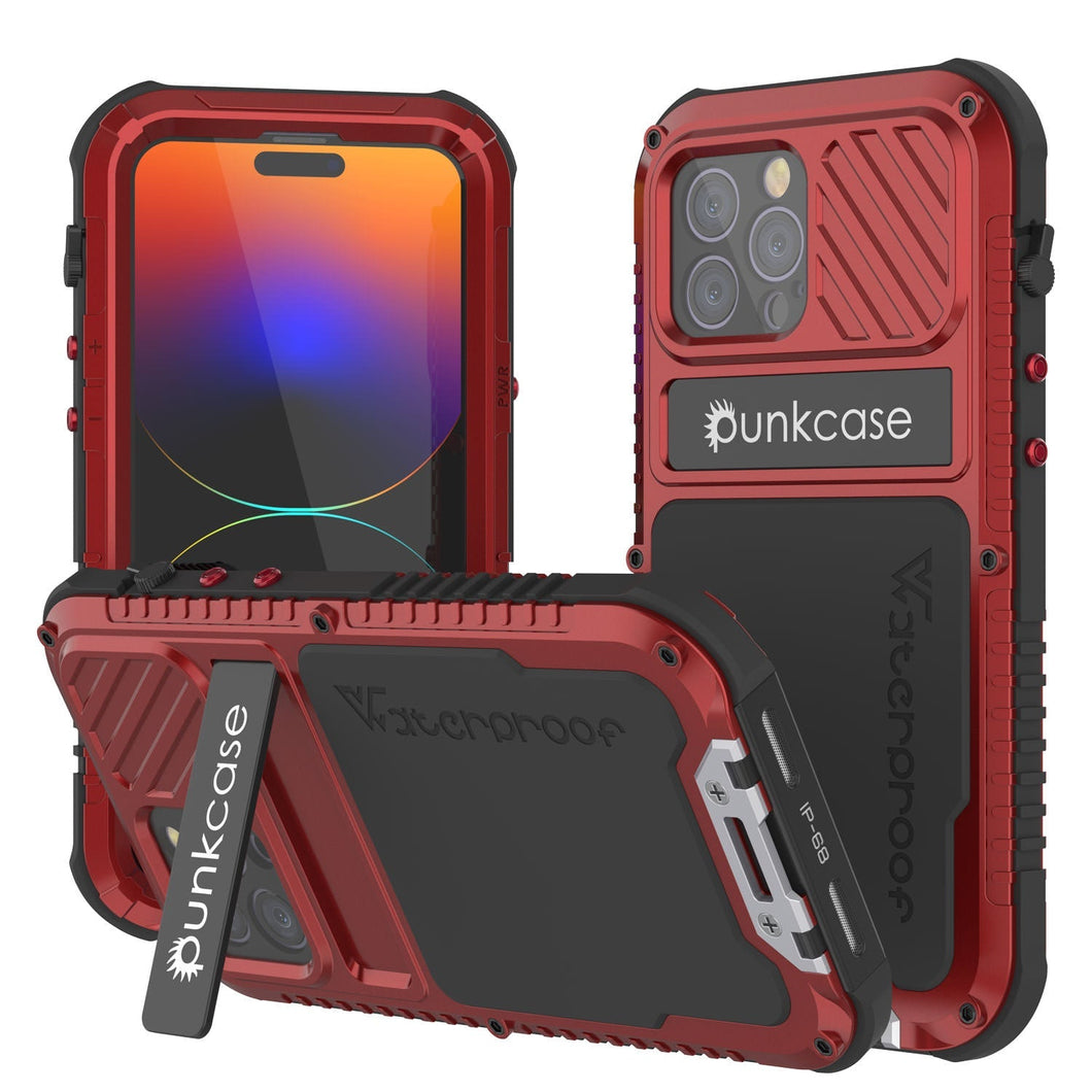 Funda iPhone 14 Pro Metal Extreme 3.0, cubierta de armadura de grado militar resistente, a prueba de golpes, a prueba de agua, funda de aluminio impermeable [Roja].