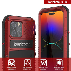 Funda iPhone 14 Pro Metal Extreme 3.0, cubierta de armadura de grado militar resistente, a prueba de golpes, a prueba de agua, funda de aluminio impermeable [Roja].