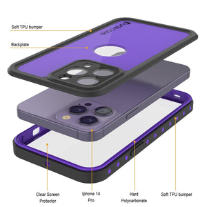 Funda impermeable IP68 Punkcase [Purple] [Serie StudStar] [Ajuste Slim] [A prueba de suciedad] para iPhone 14 Pro.