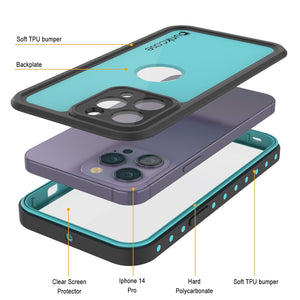 Funda a prueba de agua IP68 para iPhone 14 Pro, Punkcase [Turquesa] [Serie StudStar] [Ajuste delgado]