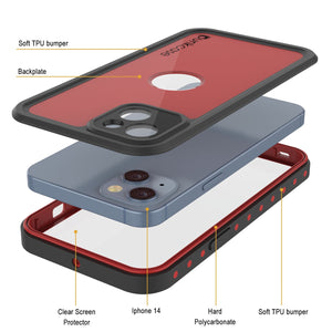 Funda iPhone 14 resistente al agua IP68, Punkcase [Rojo] [Serie StudStar] [Ajuste Delgado]