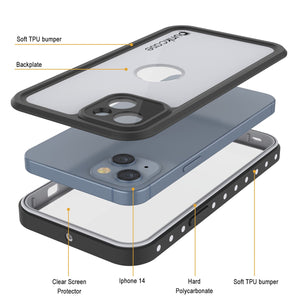 Estuche a prueba de agua IP68 para iPhone 14, Punkcase [Blanco] [Serie StudStar] [Ajuste Delgado] [A prueba de suciedad]