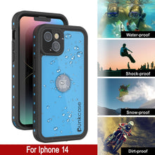 Cargar imagen en el visor de la galería, Funda resistente al agua IP68 para iPhone 14, Punkcase [Azul claro] [Serie StudStar] [Ajuste fino] [A prueba de suciedad].
