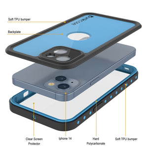 Funda resistente al agua IP68 para iPhone 14, Punkcase [Azul claro] [Serie StudStar] [Ajuste fino] [A prueba de suciedad].
