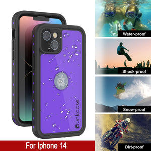 Funda al agua IP68 para iPhone 14, Punkcase [Morado] [Serie StudStar] [Ajuste fino] [A prueba de suciedad].
