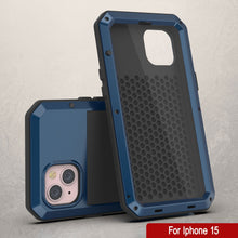 Load image into Gallery viewer, Funda de metal para iPhone 15, resistente armadura de grado militar [a prueba de golpes] de cuerpo completo [azul].
