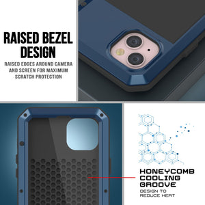 Funda de metal para iPhone 15, resistente armadura de grado militar [a prueba de golpes] de cuerpo completo [azul].