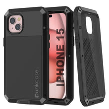 Cargar imagen en el visor de la galería, Funda metálica para iPhone 15, resistente de grado militar, de alta resistencia a impactos. Cuerpo completo resistente [negro]
