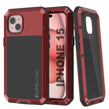 Load image into Gallery viewer, Funda de metal para iPhone 15, cubierta de armadura resistente de grado militar [a prueba de golpes] cuerpo completo rígido [rojo]
