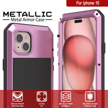Cargar imagen en el visor de la galería, Funda de Metal para iPhone 15, Cubierta Protectora de Grado Militar Resistente [a prueba de golpes] Cuerpo Completo Duro [Rosa].
