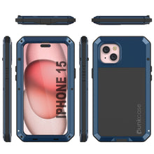 Load image into Gallery viewer, Funda de metal para iPhone 15, resistente armadura de grado militar [a prueba de golpes] de cuerpo completo [azul].
