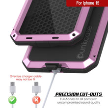 Cargar imagen en el visor de la galería, Funda de Metal para iPhone 15, Cubierta Protectora de Grado Militar Resistente [a prueba de golpes] Cuerpo Completo Duro [Rosa].
