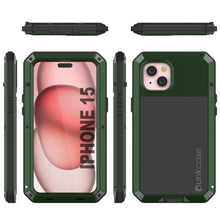 Load image into Gallery viewer, Carcasa de metal para iPhone 15, cubierta de armadura militar resistente [a prueba de impactos], cuerpo completo duro [verde oscuro]
