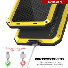 Cargar imagen en el visor de la galería, Carcasa de metal para iPhone 15, resistente de grado militar, cubierta protectora de armadura resistente a los golpes. Cuerpo completo rígido [amarillo].
