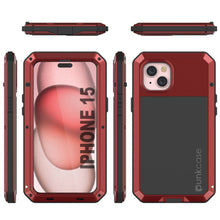 Load image into Gallery viewer, Funda de metal para iPhone 15, cubierta de armadura resistente de grado militar [a prueba de golpes] cuerpo completo rígido [rojo]
