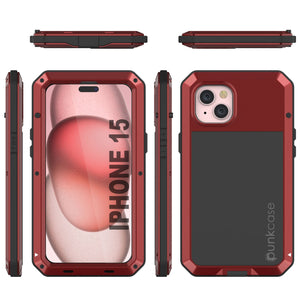 Funda de metal para iPhone 15, cubierta de armadura resistente de grado militar [a prueba de golpes] cuerpo completo rígido [rojo]
