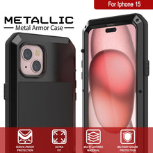 Cargar imagen en el visor de la galería, Funda metálica para iPhone 15, resistente de grado militar, de alta resistencia a impactos. Cuerpo completo resistente [negro]
