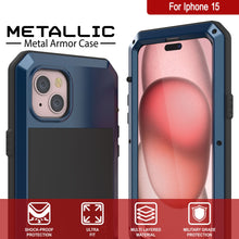 Load image into Gallery viewer, Funda de metal para iPhone 15, resistente armadura de grado militar [a prueba de golpes] de cuerpo completo [azul].
