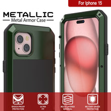Load image into Gallery viewer, Carcasa de metal para iPhone 15, cubierta de armadura militar resistente [a prueba de impactos], cuerpo completo duro [verde oscuro]
