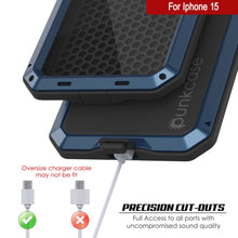 Load image into Gallery viewer, Funda de metal para iPhone 15, resistente armadura de grado militar [a prueba de golpes] de cuerpo completo [azul].
