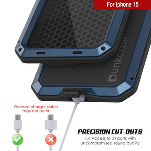 Funda de metal para iPhone 15, resistente armadura de grado militar [a prueba de golpes] de cuerpo completo [azul].