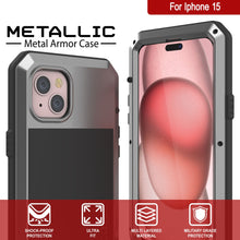 Cargar imagen en el visor de la galería, Carcasa de Metal para iPhone 15, Funda de Armadura de Grado Militar Resistente [a prueba de golpes] Cuerpo Completo Resistente [Plata]
