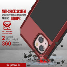 Load image into Gallery viewer, Funda de metal para iPhone 15, cubierta de armadura resistente de grado militar [a prueba de golpes] cuerpo completo rígido [rojo]
