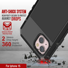Cargar imagen en el visor de la galería, Funda metálica para iPhone 15, resistente de grado militar, de alta resistencia a impactos. Cuerpo completo resistente [negro]
