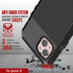 Funda metálica para iPhone 15, resistente de grado militar, de alta resistencia a impactos. Cuerpo completo resistente [negro]