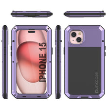 Cargar imagen en el visor de la galería, Funda de metal para iPhone 15, resistente de grado militar, cubierta protectora resistente a los golpes de cuerpo completo [Morado].
