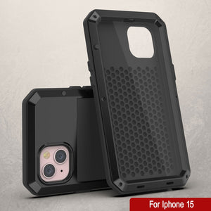 Funda metálica para iPhone 15, resistente de grado militar, de alta resistencia a impactos. Cuerpo completo resistente [negro]