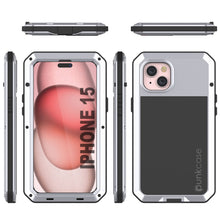 Load image into Gallery viewer, Funda metálica para iPhone 15, resistente y de grado militar, con cubierta de armadura de servicio pesado [a prueba de golpes]. Resistente de cuerpo completo [blanco].
