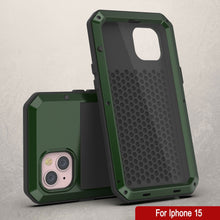 Load image into Gallery viewer, Carcasa de metal para iPhone 15, cubierta de armadura militar resistente [a prueba de impactos], cuerpo completo duro [verde oscuro]
