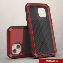 Load image into Gallery viewer, Funda de metal para iPhone 15, cubierta de armadura resistente de grado militar [a prueba de golpes] cuerpo completo rígido [rojo]

