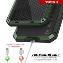 Load image into Gallery viewer, Carcasa de metal para iPhone 15, cubierta de armadura militar resistente [a prueba de impactos], cuerpo completo duro [verde oscuro]
