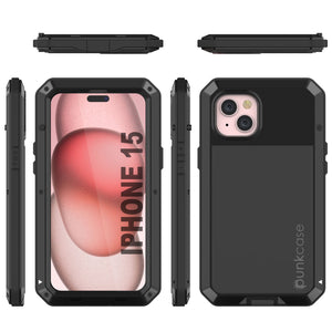 Funda metálica para iPhone 15, resistente de grado militar, de alta resistencia a impactos. Cuerpo completo resistente [negro]