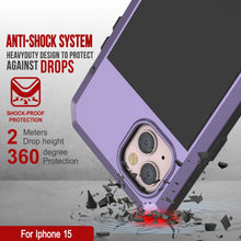 Cargar imagen en el visor de la galería, Funda de metal para iPhone 15, resistente de grado militar, cubierta protectora resistente a los golpes de cuerpo completo [Morado].
