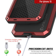 Load image into Gallery viewer, Funda de metal para iPhone 15, cubierta de armadura resistente de grado militar [a prueba de golpes] cuerpo completo rígido [rojo]
