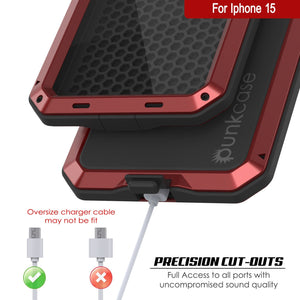 Funda de metal para iPhone 15, cubierta de armadura resistente de grado militar [a prueba de golpes] cuerpo completo rígido [rojo]